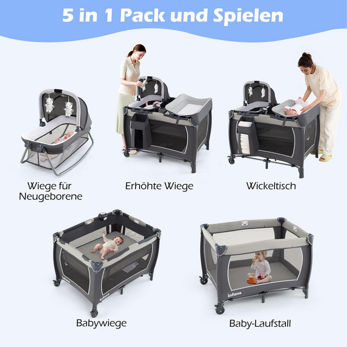 BEISTELLBETT mit Matratze grau - Grau, Textil - COSTWAY