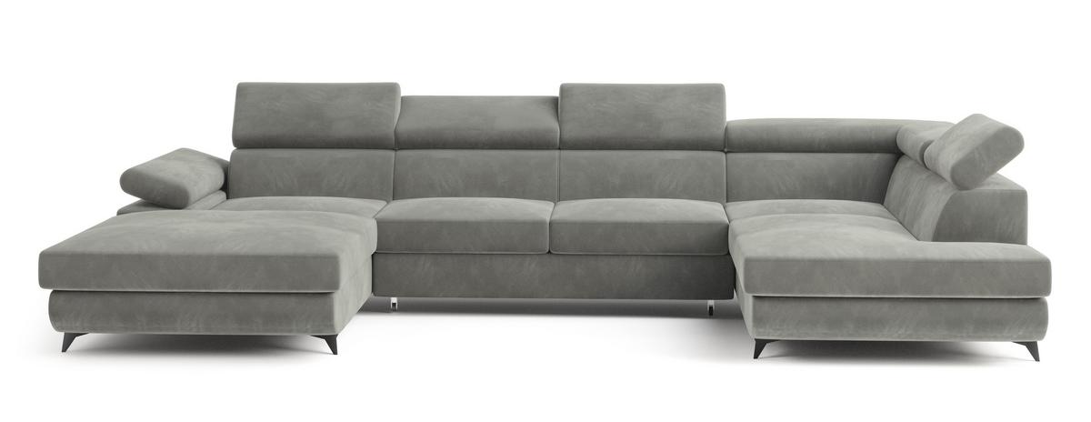 WOHNLANDSCHAFT RUBANO R-S Hellgrau Velours-Stoff mit Schlaffunktion - Hellgrau, Holz (339/89/190cm) - MASSENO