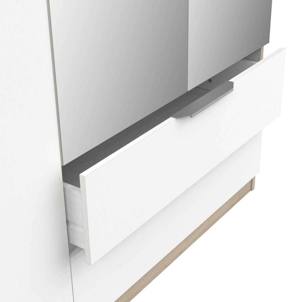 KLEIDERSCHRANK mit 4 Türen, 2 Schubladen und 2 Spiegeln Ghost - L157,3 cm - Weiß/Sonoma Eiche, Holzwerkstoff (51.1/203/204.5cm) - Demeyere
