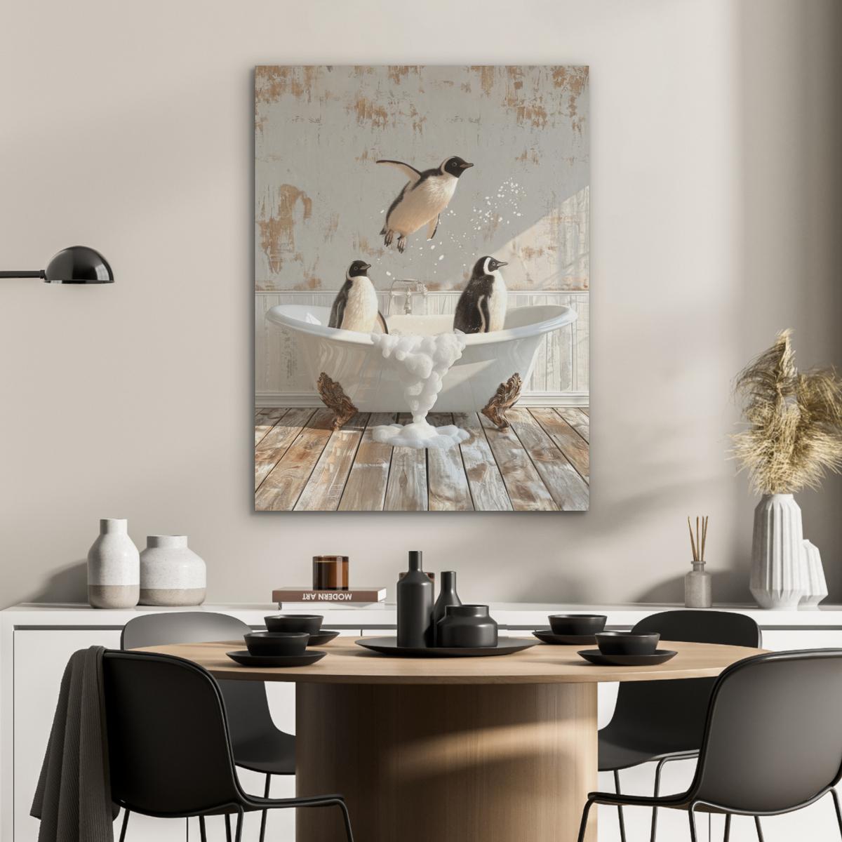 AKUSTIKBILD Vintage - Pinguin - Badewanne - Schaumstoff Wandbilder 60x80 cm - Schwarz, Kunststoff (60/80/0.9cm) - MuchoWow