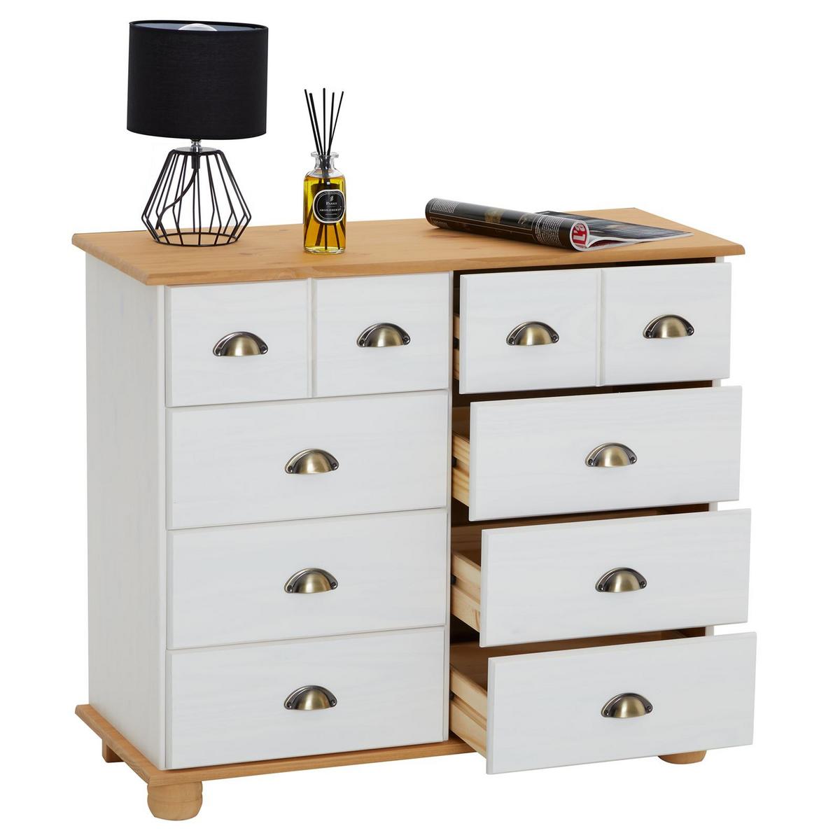APOTHEKERKOMMODE COLMAR weiß/braun - Weiß/Braun, Holz (92/80/39cm) - IDIMEX