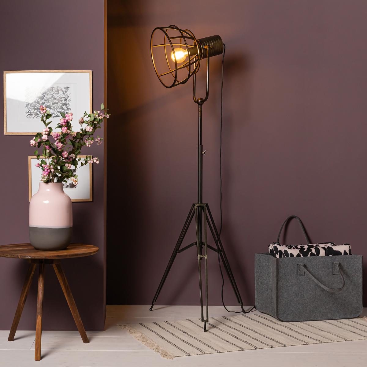 STANDLEUCHTE Reece 93080/46 - Schwarz, Holz (68/68/154cm) - Brilliant