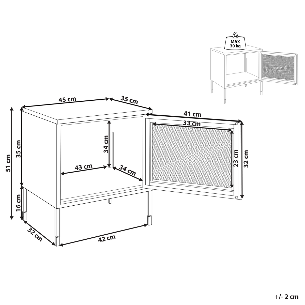 NACHTTISCH Metall weiß 45/35/51 cm Ossett - Weiß, Metall (45/51/35cm) - Beliani