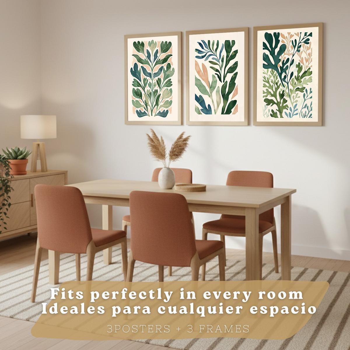 POSTER 3er Bilder-Set Wandbilder Floral Pastell modern Wohnzimmer Deko, Schlafzimmer, Küche, Badezimmer Rahmenlos A4 - Beige, Papier (29.7/1/21cm) - Nacnic