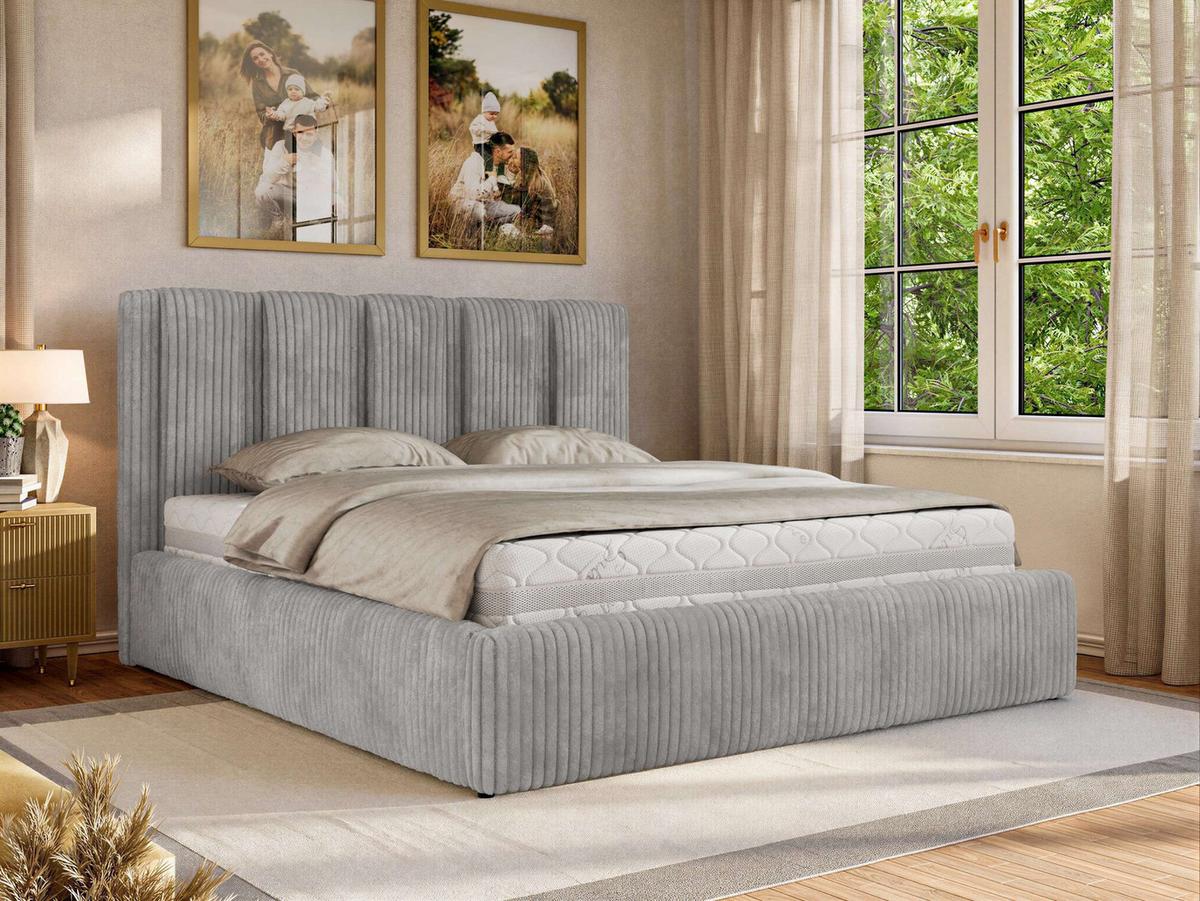 POLSTERBETT SAVINO CLASSIC 140/200 - Hellgrau Cord - Multipocket-Matratze - Hellgrau, Textil (140/200cm) - MKS