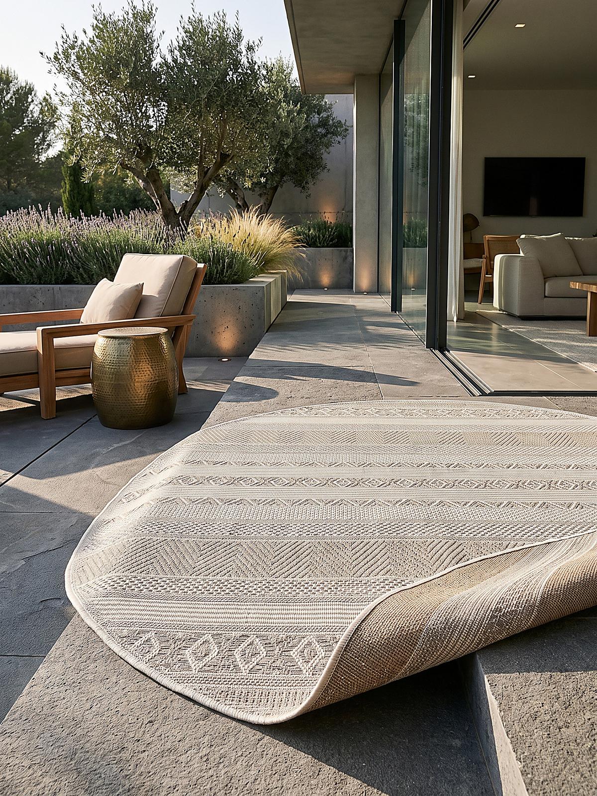 TEPPICH Flachgewebe ESERA Gestreift Polypropylen Beige Ø 120 cm Rund - Beige, Textil (120/120cm) - KADIMA DESIGN