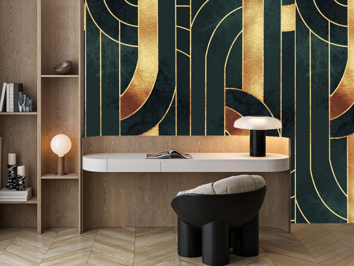 FOTOTAPETE für Büro Imitation Goldene Abstraktion Formen Geometrisch 100x70 - Schwarz, Papier (100/70cm) - Muralo
