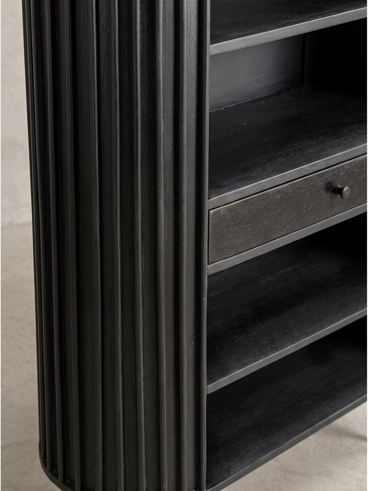 BÜCHERREGAL MELA, Mango Massivholz, mit Stauraum, Schwarz, 105 x 40 x 122 cm - Schwarz, Holz/Metall (105/122/40cm) - KADIMA DESIGN