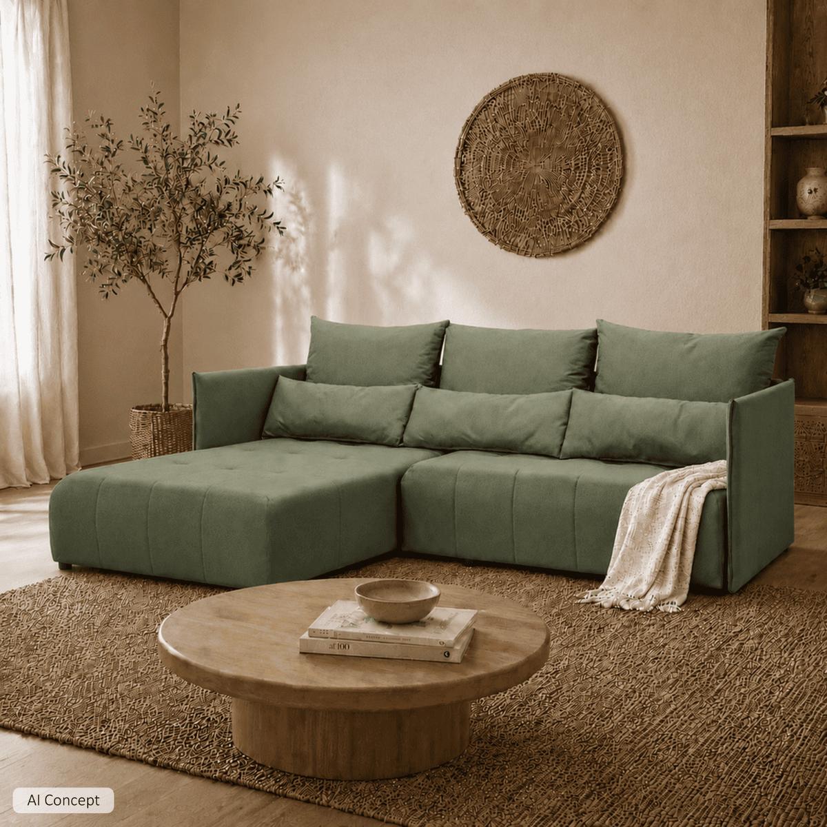 ECKSOFA APOLLO L mit Schlaffunktion und Bettkasten – linke Seite - Grün, Textil (246/188cm) - Lookway