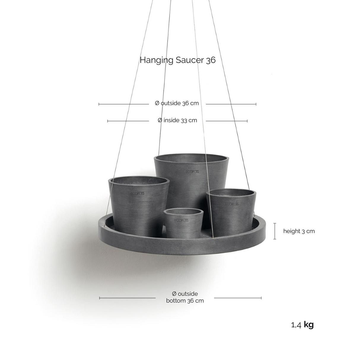 BLUMENTOPFUNTERSETZER Hängend 36/3 cm Grau - Grau, Kunststoff (36/3cm) - Ecopots