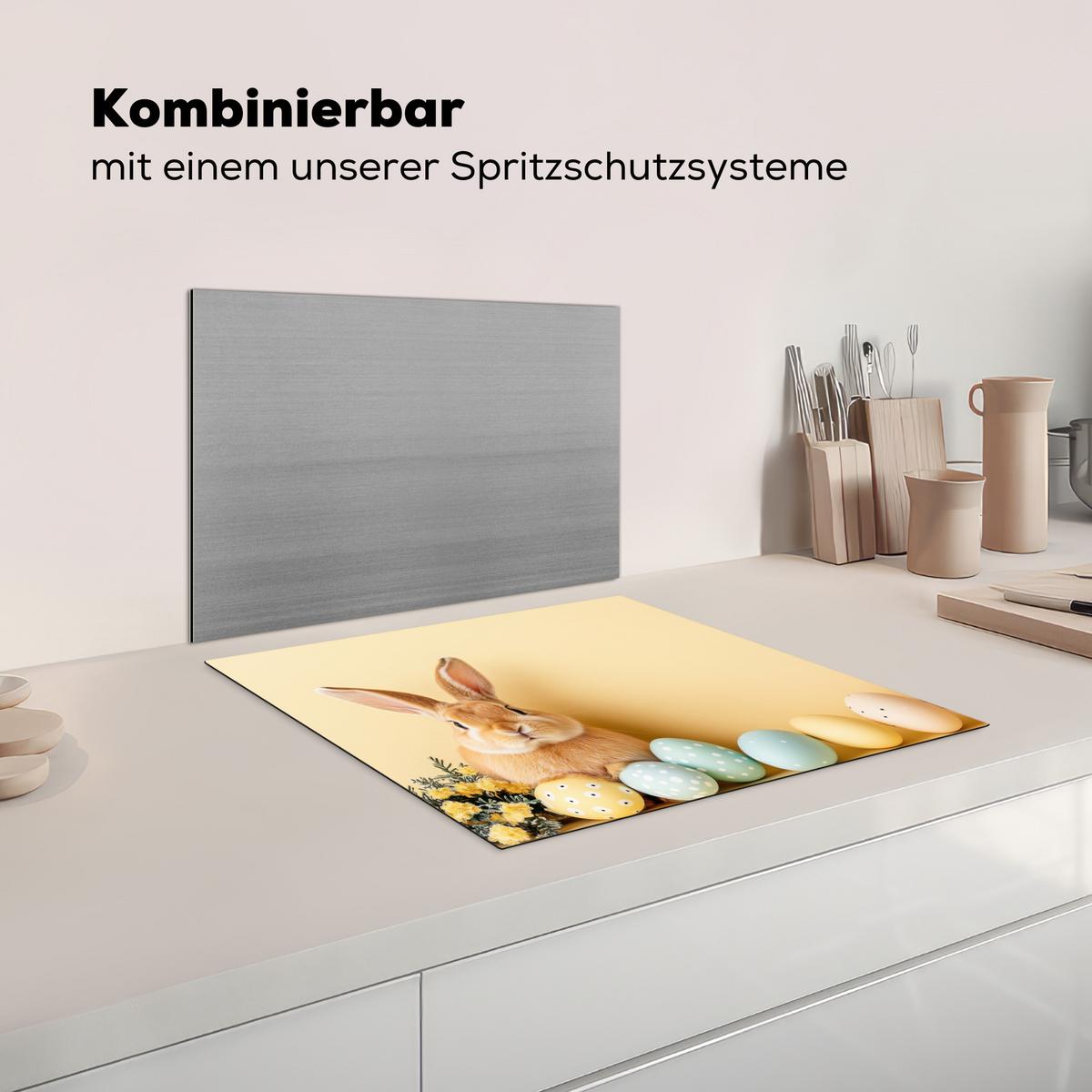 HERDABDECKPLATTE Eier - Kaninchen - Pastellfarbtöne Abdeckung Ceranfeld 57.6x51.6 cm - Hellgelb, Kunststoff (57.6/51.6/0.2cm) - MuchoWow