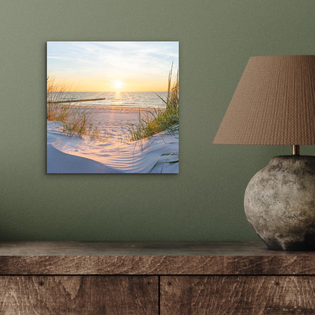 METALLBILD Strand - Sonne - Düne - Gras - Sand - Horizont 20x20 cm - Hellblau, Metall (20/20cm) - MuchoWow