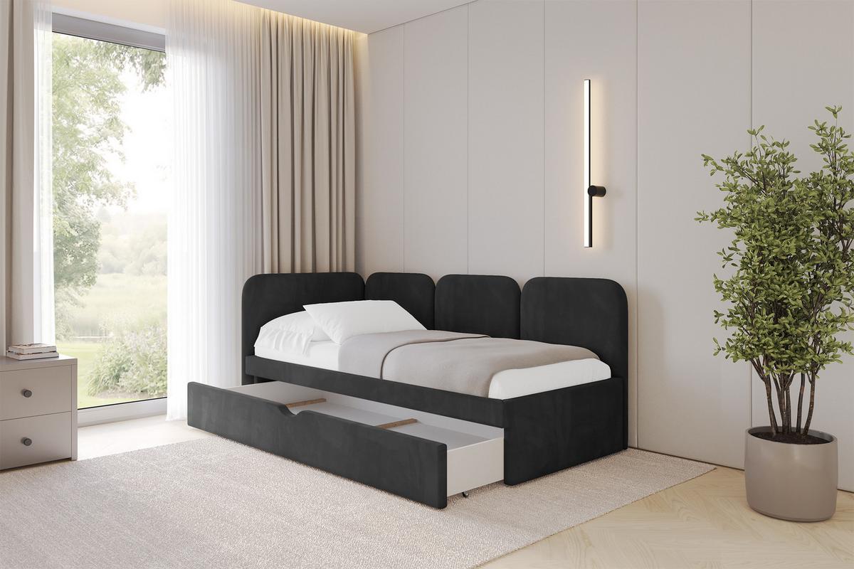 EINZELLBETT Jugendbett mit Bettkasten, Rechts - ALVY 100x200 Schwarz - Schwarz, Holzwerkstoff/Textil (100/200cm) - ALTDECOR