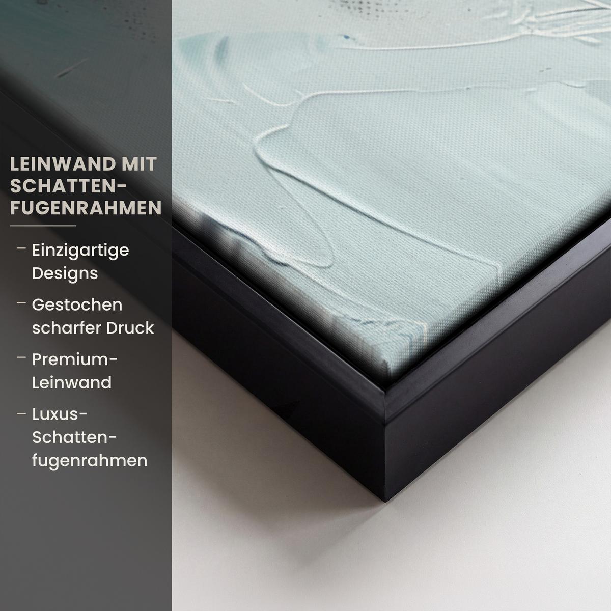 LEINWAND Bilder mit Rahmen - Abstrakt - Kunst - Gold - Blau - 100x70 - Petrol, Textil (100/70cm) - MuchoWow
