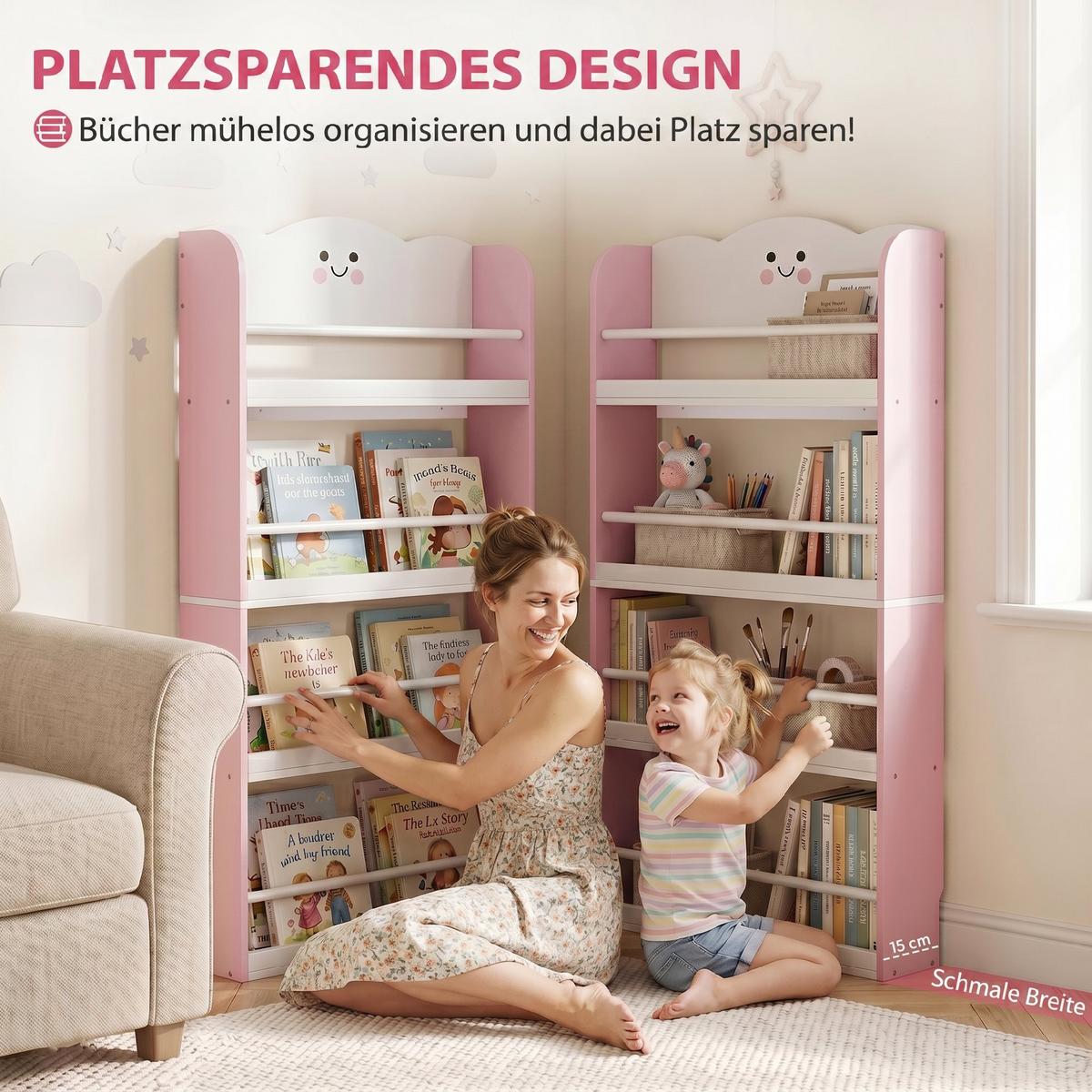 KINDERBÜCHERREGAL MDF Kiefer Rosa - Rosa, Holzwerkstoff (15/120.5/60cm) - AIYAPLAY