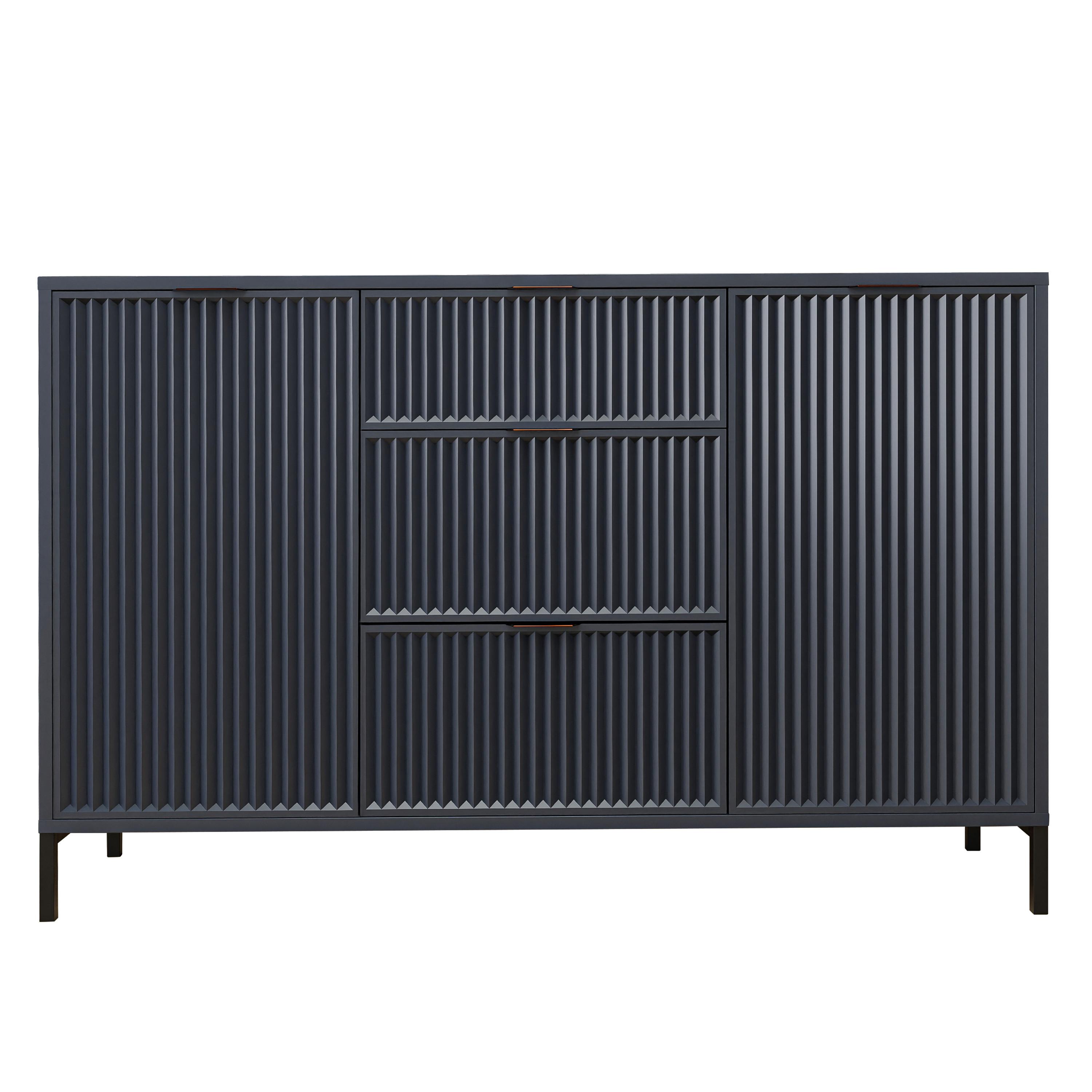 KOMMODE klein Aufbewahrungsschrank mit 3 Schubladen und 2 Türen, Blau - Blau, Holzwerkstoff (135/87/41cm) - Idohome