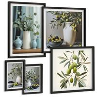 BILDER SET 5er Set - 50x50 cm & 20x30 cm & 40x60 cm Schwarzer Rahmen - Oliven in Vasen in gedeckten Farben - Schwarz, Kunststoff (40/60cm) - TULUP