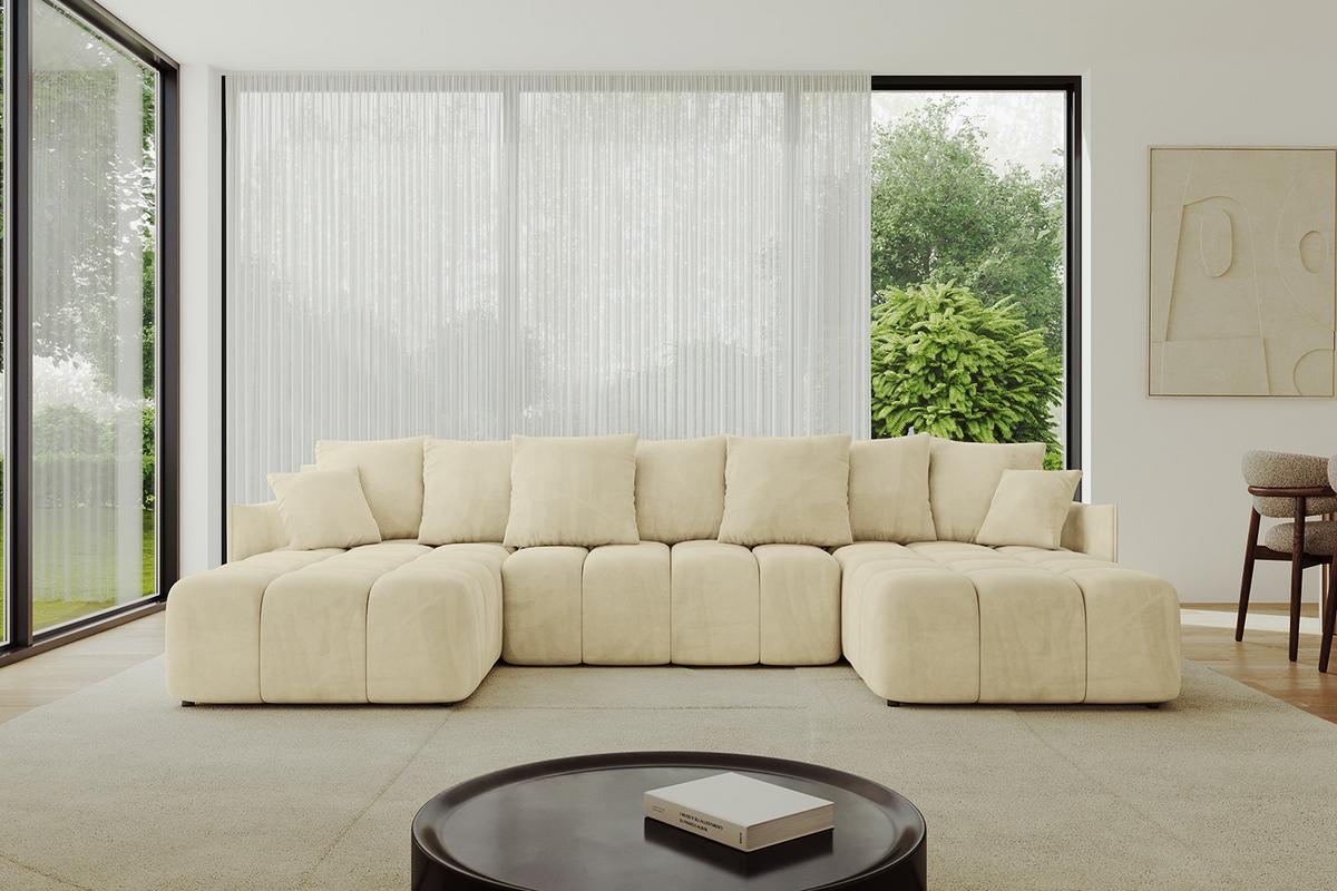 WOHNLANDSCHAFT LONLI-U 355x189x68 Beige Velours - Taupe, Holzwerkstoff/Kunststoff (355/68/189cm) - ALTDECOR