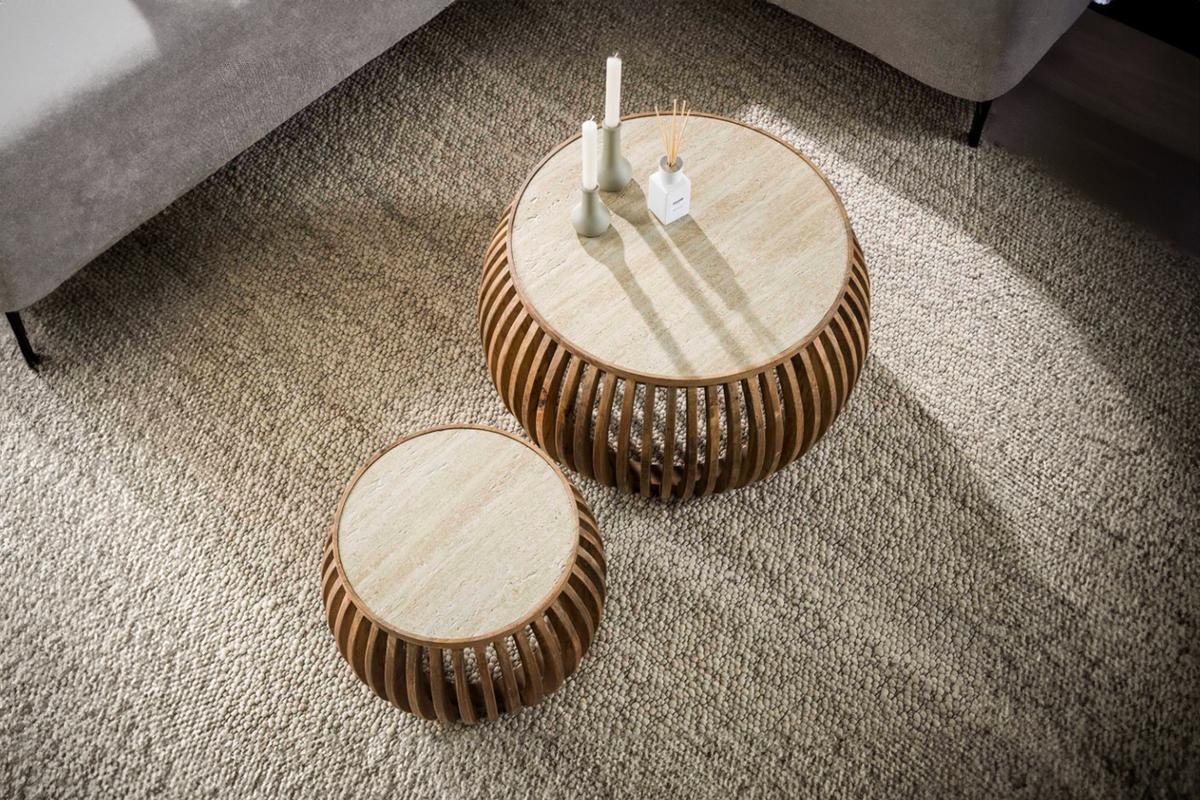 COUCHTISCH ATUEL 2ER SET Weiß Keramik - Weiß/Braun, Mangoholz/Keramik (75/75/40cm) - KAWOLA