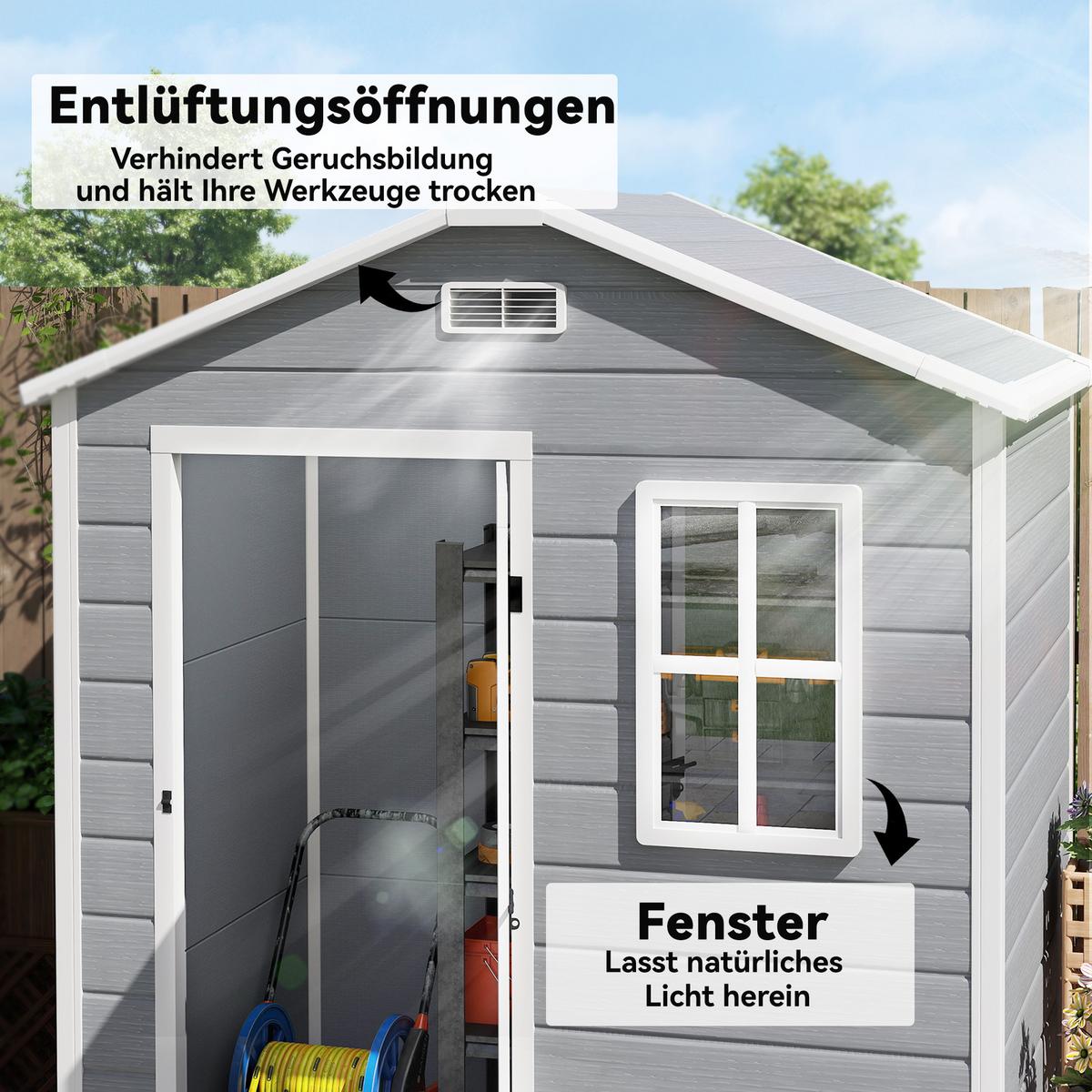 GERÄTEHAUS Kunststoff Aluminium Grau - Grau, Kunststoff (121/200/182cm) - Outsunny