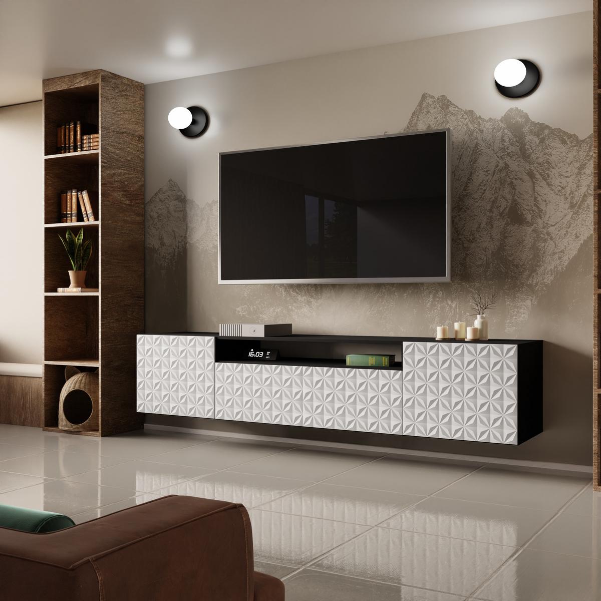 LOWBOARD ROVA 200/41/40 cm, Hängender TV-Schrank Anthrazit / Weiß - Anthrazit/Weiß, Holzwerkstoff (200/41/40cm) - MASSENO
