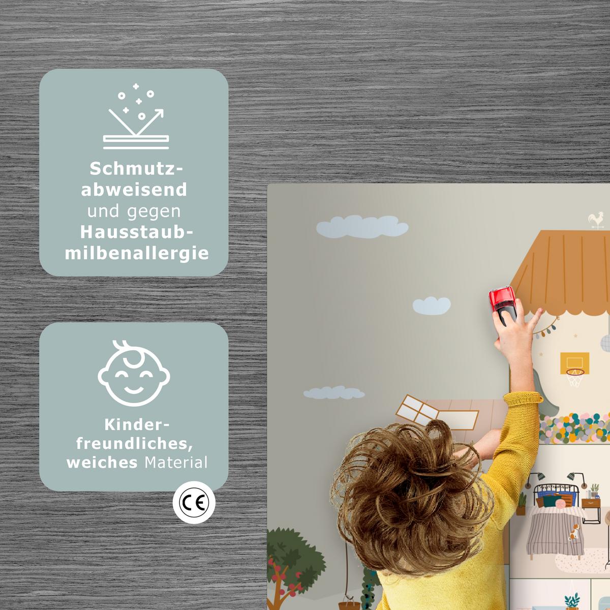 KINDERTEPPICH Puppenhaus - Kinder - Möbel - Design - Braun Spielmatte 105x70 cm - Hellgrau, Kunststoff (105/0.3cm) - OnlyWow
