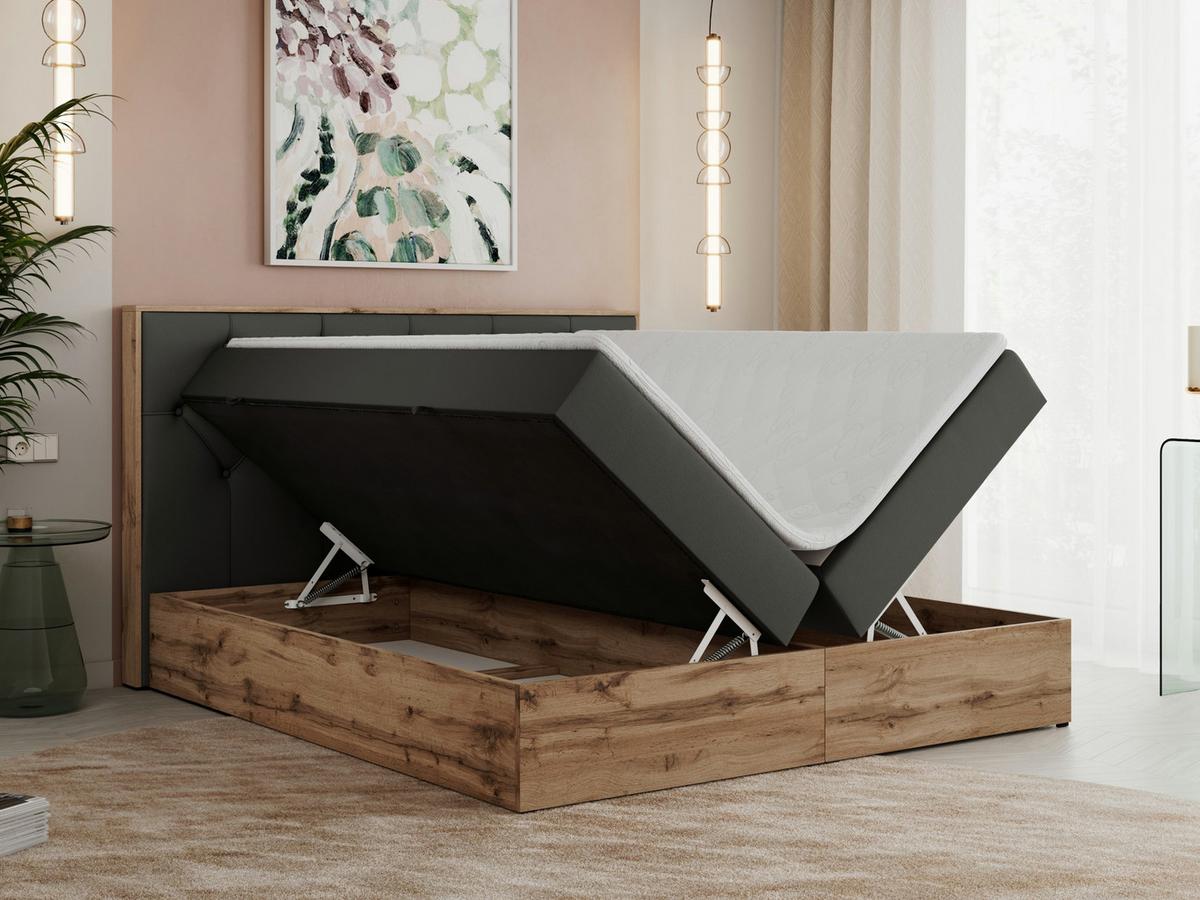 BOXBETT VENETO 140/200 Dunkelgrau Kunstleder - H3 - Dunkelgrau, Holz/Textil (140/200cm) - MKS