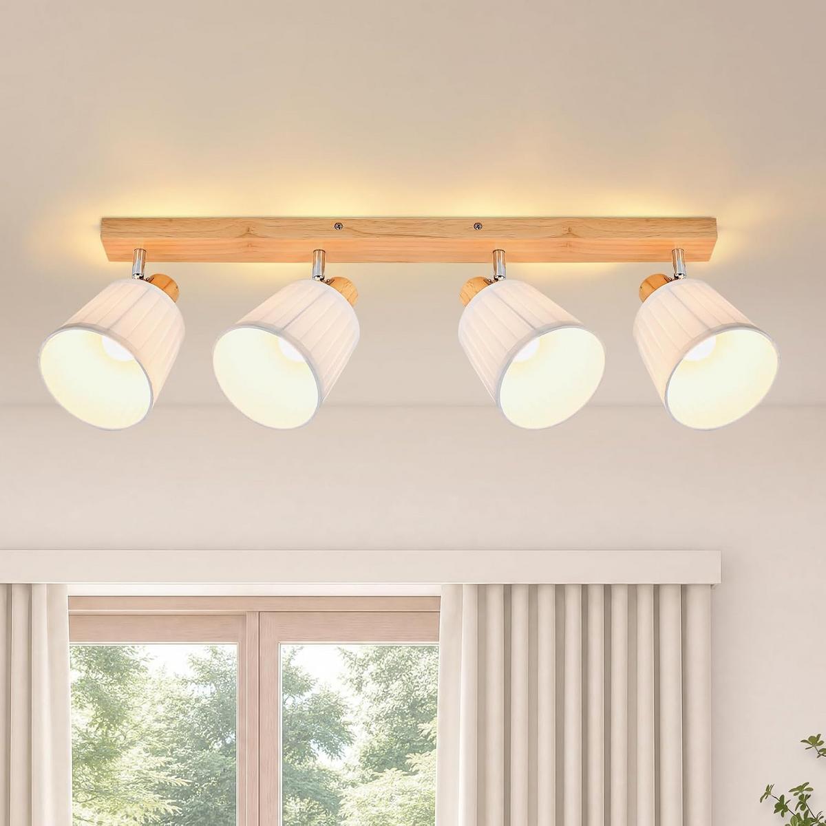 DECKENSTRAHLER Fyrith 66.5/13/19 cm - Weiß/Braun, Holz/Textil (66.5/13/19cm) - ZMH