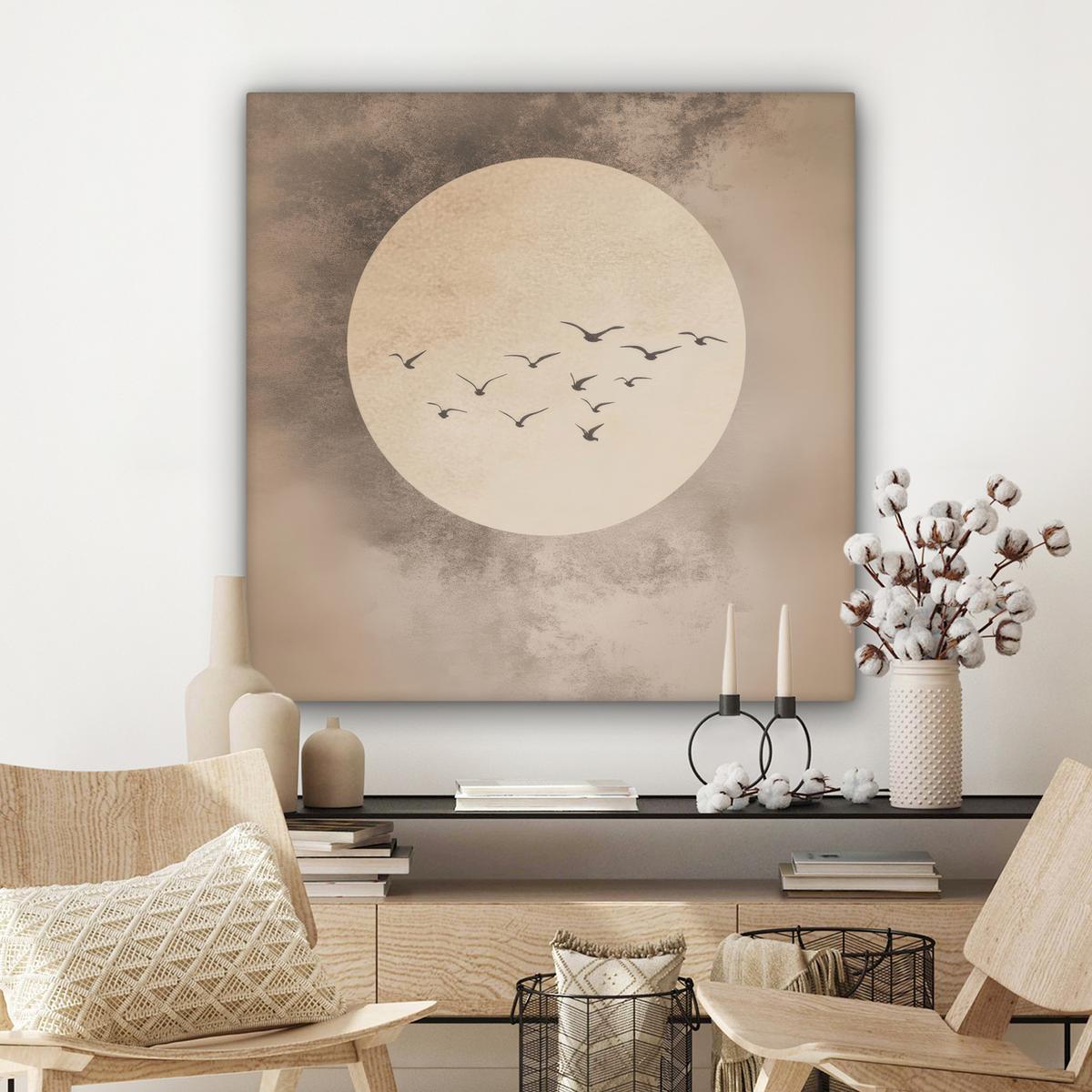 LEINWANDBILD Vogel - Beige - Japanisch Deko Groß 90x90 cm - Taupe, Textil (90/90cm) - MuchoWow
