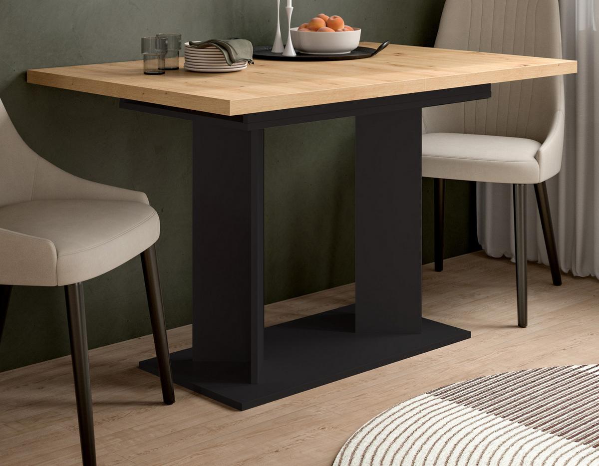 ESSTISCH Eiche Artisan, schwarz 120 - 160 x 80 cm, Küchentisch ausziehbar - Schwarz/Eiche Artisan, Holzwerkstoff (80/120/76cm) - Inn.Furn