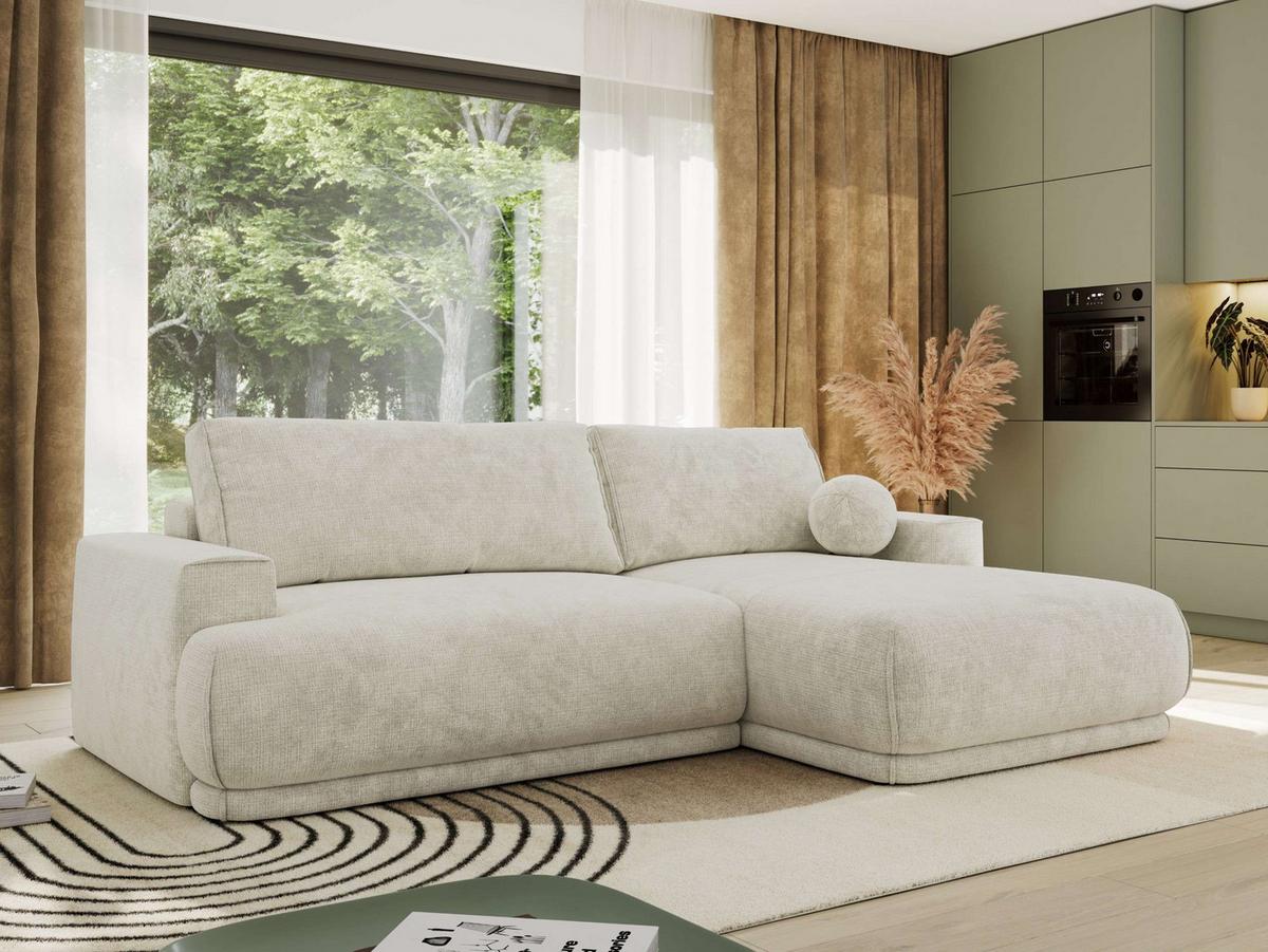 ECKSCHLAFSOFA RINA L Creme Schenille grob gewebt - rechts - Creme/Schwarz, Kunststoff/Textil (170/267cm) - MKS