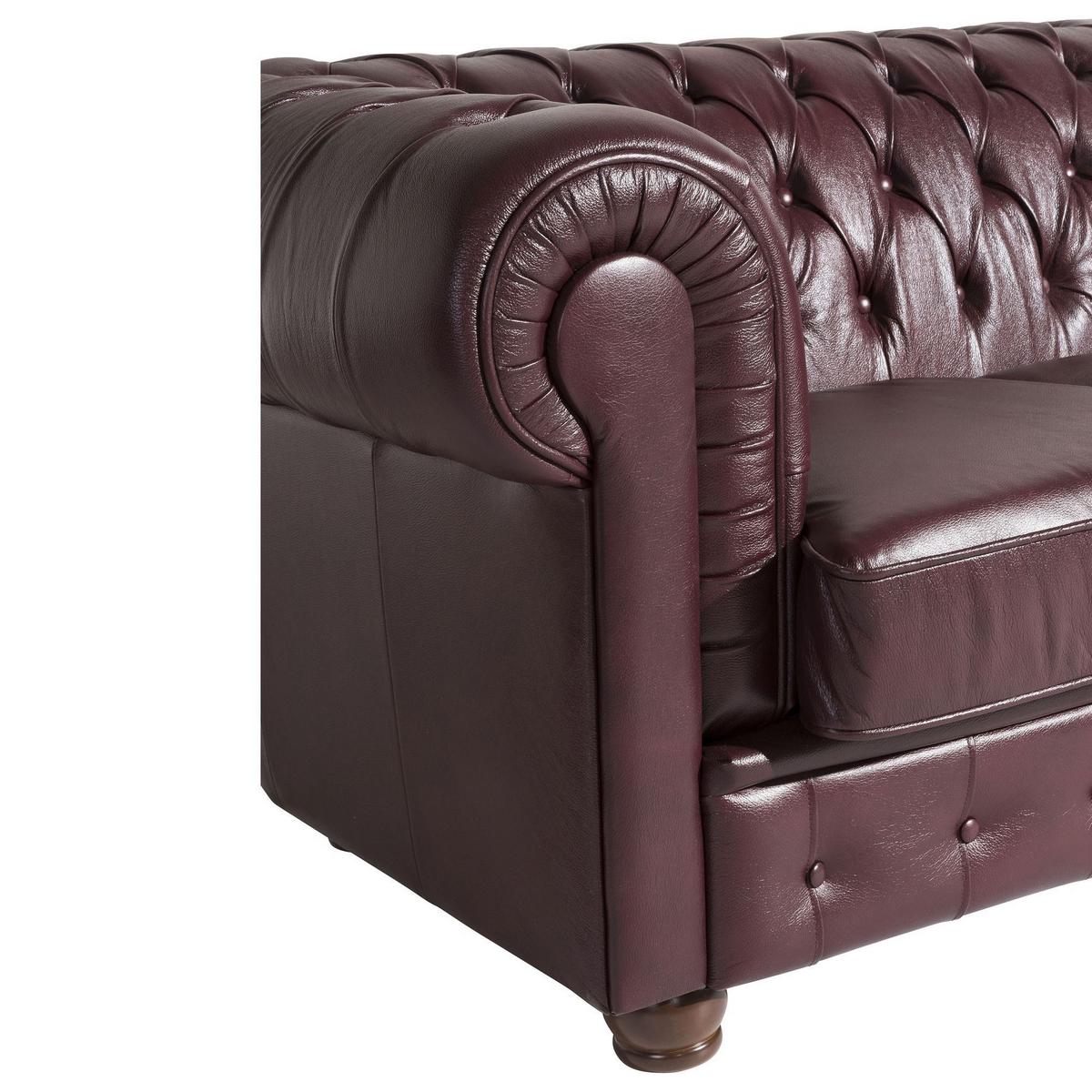 SOFA 3-Sitzer Kalea Bezug Wischleder Buche nussbaum dunkel / rot - Rot, Leder (200/76/98cm) - 58aufmkessel