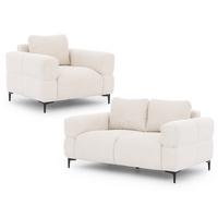 SITZGARNITUR 2+1 Cardea in Bubble-Optik aus weichem Creme Strukturstoff mit hohem Sitzkomfort - Creme/Schwarz, Holz/Textil (154/80/97cm) - S-Style Möbel