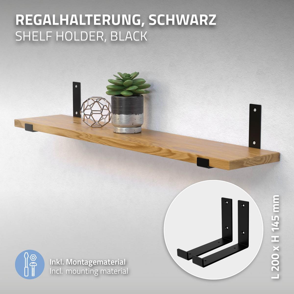 REGALHALTERUNG 2er Set - Schwarz, Metall (4/14/20cm) - ML-DESIGN