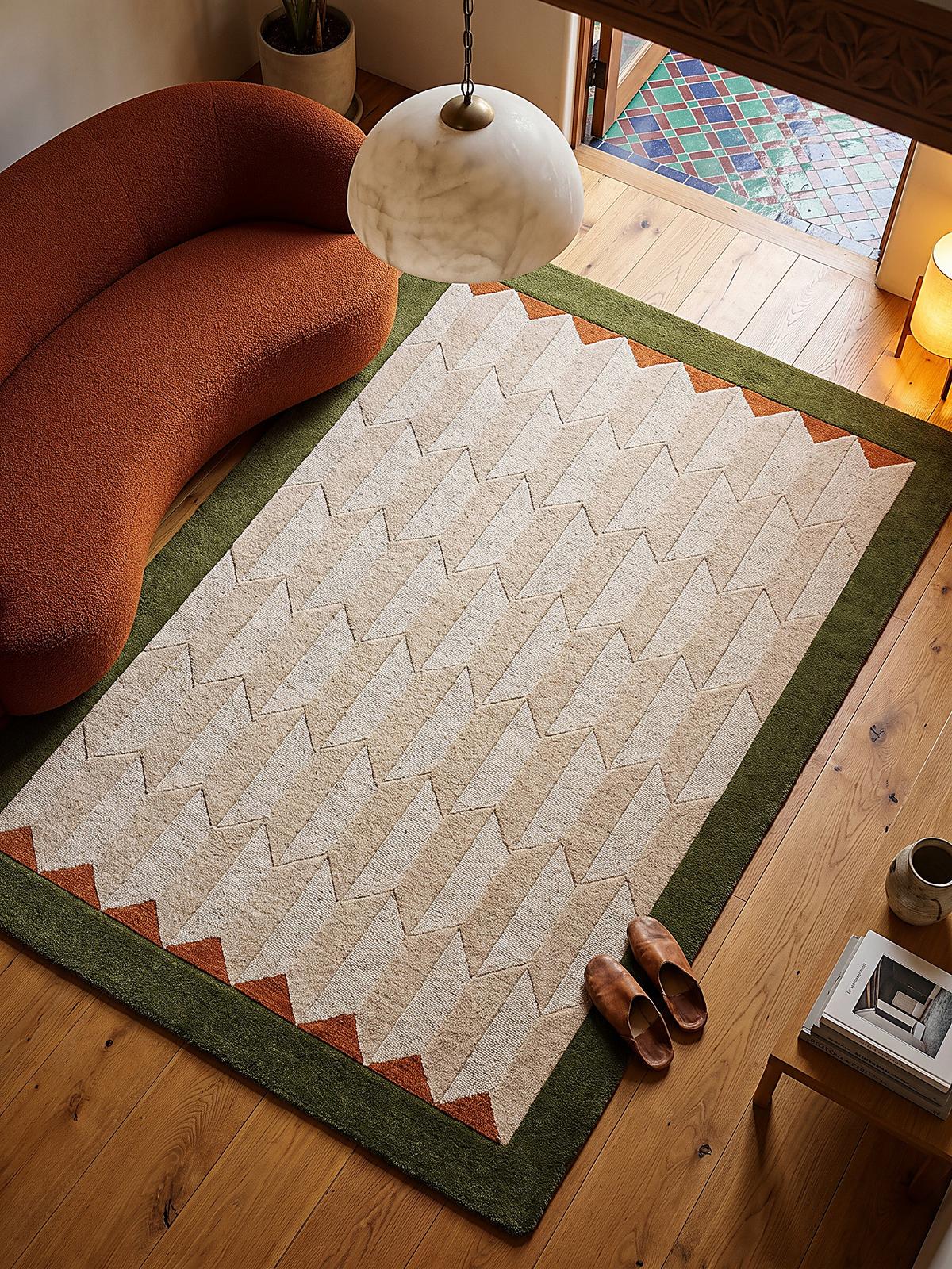 WOLLTEPPICH handgetuftet DARENT, Wabenmuster, Erdtöne-Grün, 160 x 230 cm - Grün, Textil (160/230cm) - KADIMA DESIGN