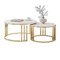 COUCHTISCH LIRA 2in1 mit goldenem Gestell und Marmorplatte - Weiß, Metall (80/80/40cm) - Lookway