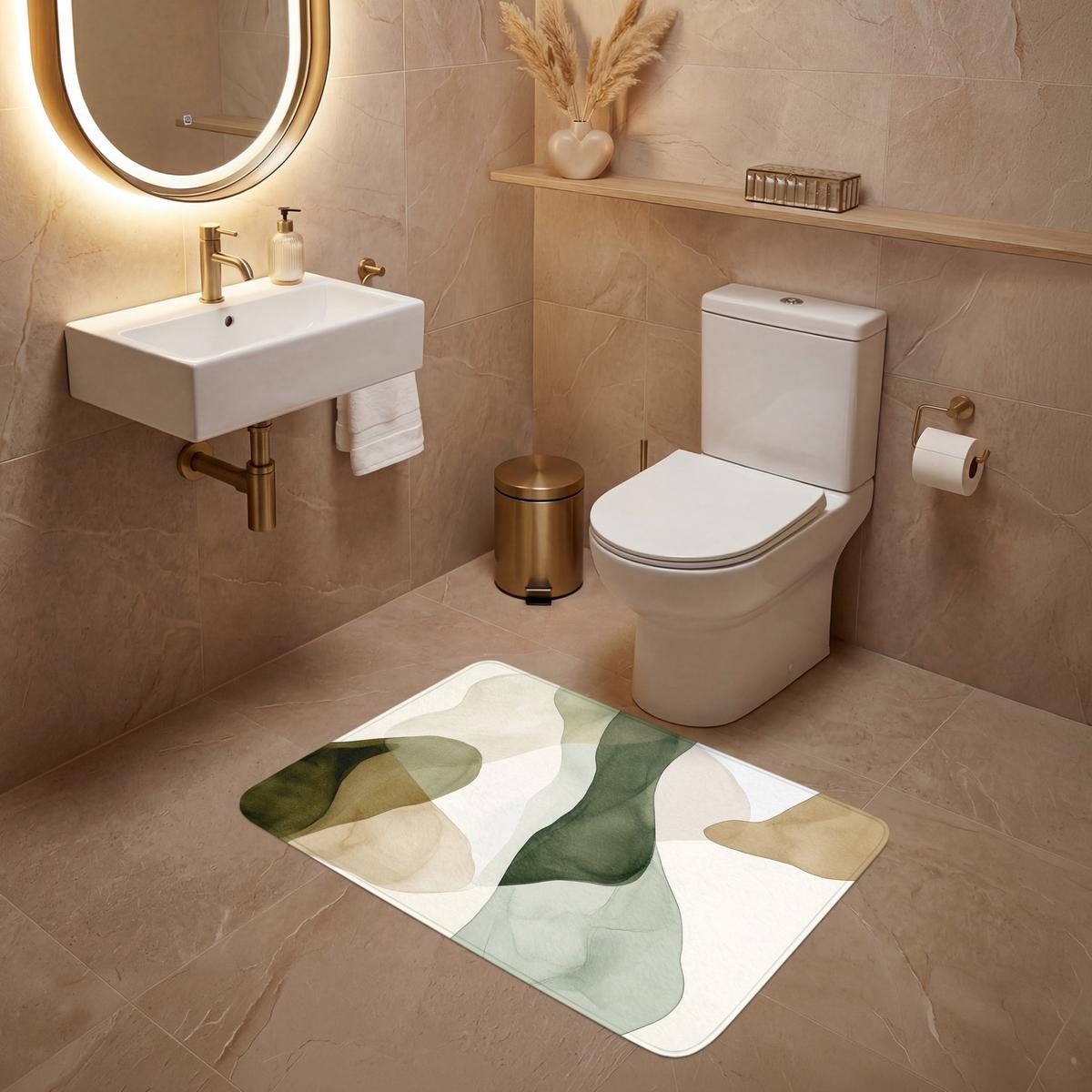 WC-VORLEGER Japandi - Abstrakt - Grün Toilettenteppich 90x60 cm - Grün, Textil (90/1cm) - OnlyWow