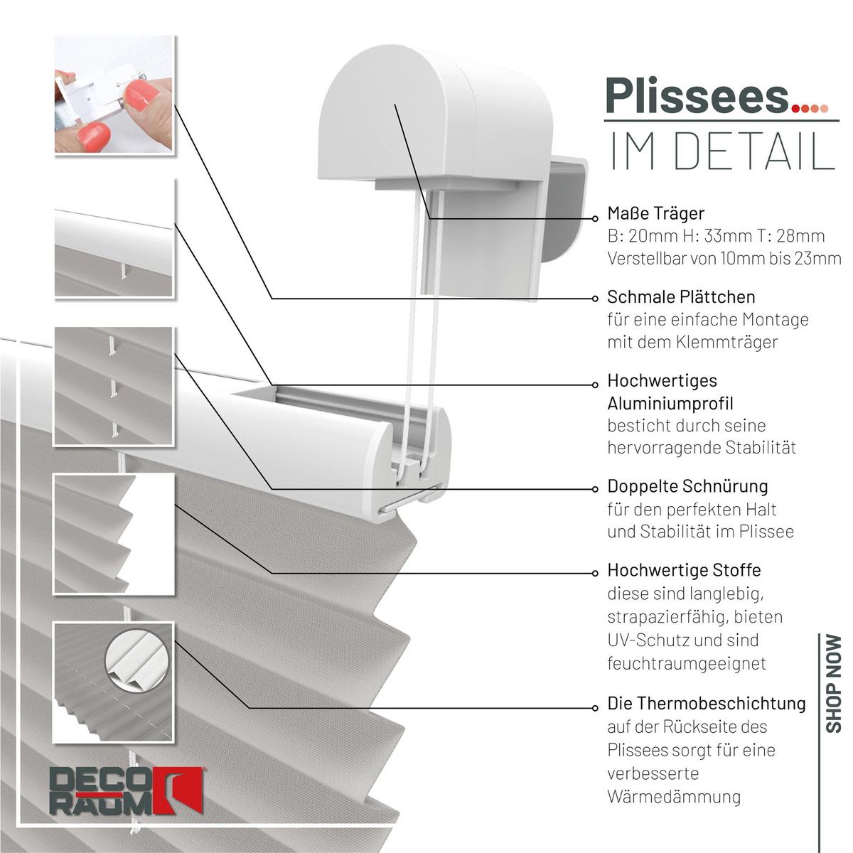 PLISSEE Thermo Basic 75 x 210cm Klemmfix ohne Bohren - Silberfarben, Textil (75/210/210cm) - Deco-Raum