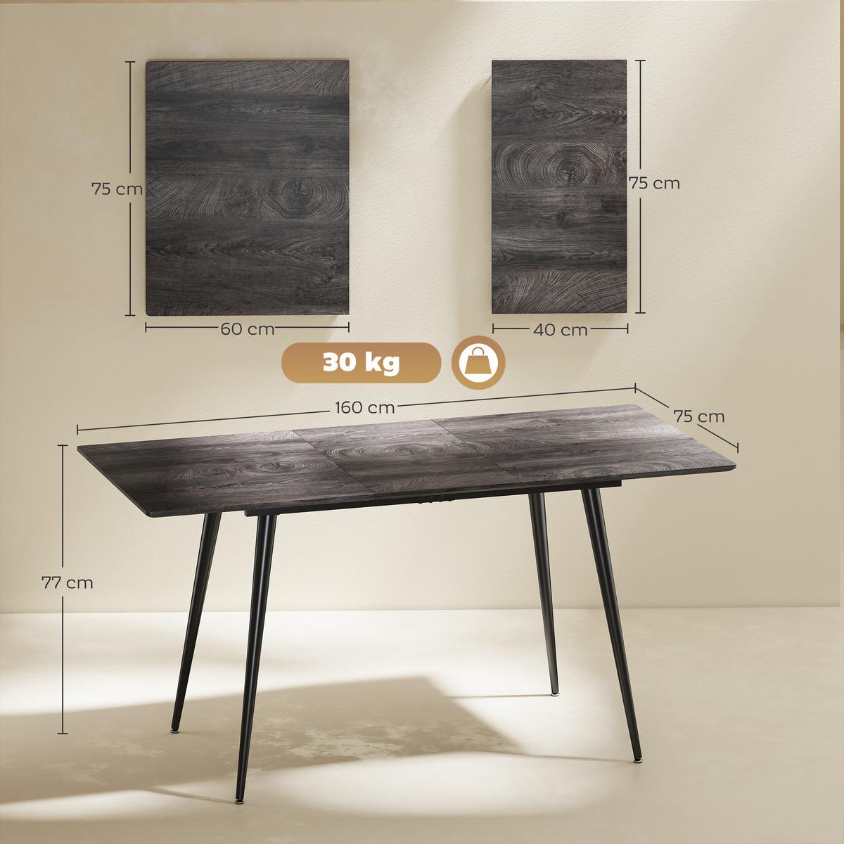 ESSTISCH MDF Stahl Grau - Schwarz/Grau, Holzwerkstoff/Metall (160/75/77cm) - HOMCOM