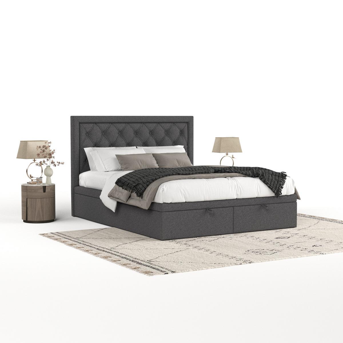 POLSTERBETT Nicobar mit Stauraum 160/200 cm Anthrazit im Megan Stoff - Anthrazit/Schwarz, Holz/Holzwerkstoff (160/200cm) - AltaBeds