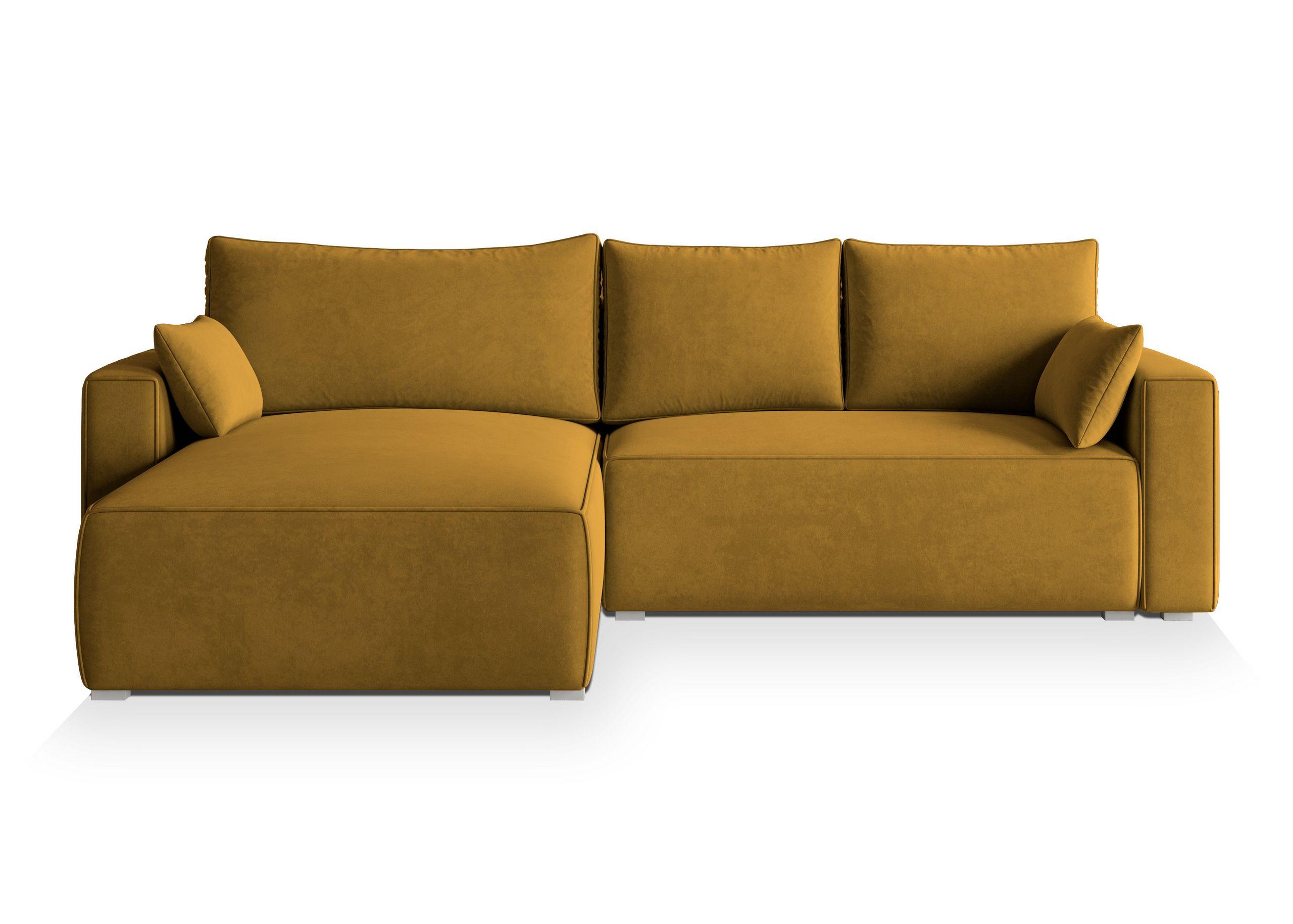 ECKSOFA FORIL Gelb Velours-Stoff mit Schlaffunktion - Gelb/Grau, Holz/Kunststoff (265/178cm) - MASSENO