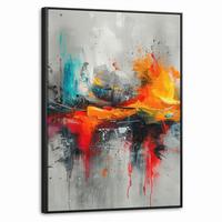 LEINWAND Bilder mit Rahmen - Moderne Kunst - Orange - Grau - Abstrakt - 60x80 - Hellgrau, Textil (60/80cm) - MuchoWow
