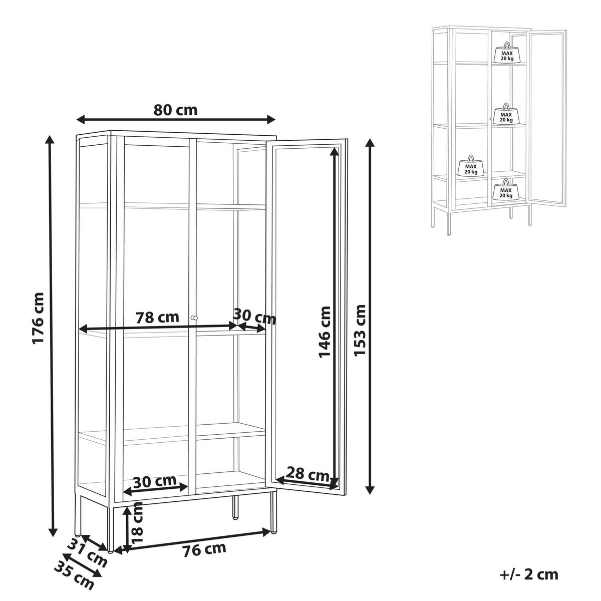 VITRINE Metall schwarz 4 Fächer 176 cm Harty - Schwarz, Metall (80/176/35cm) - Beliani