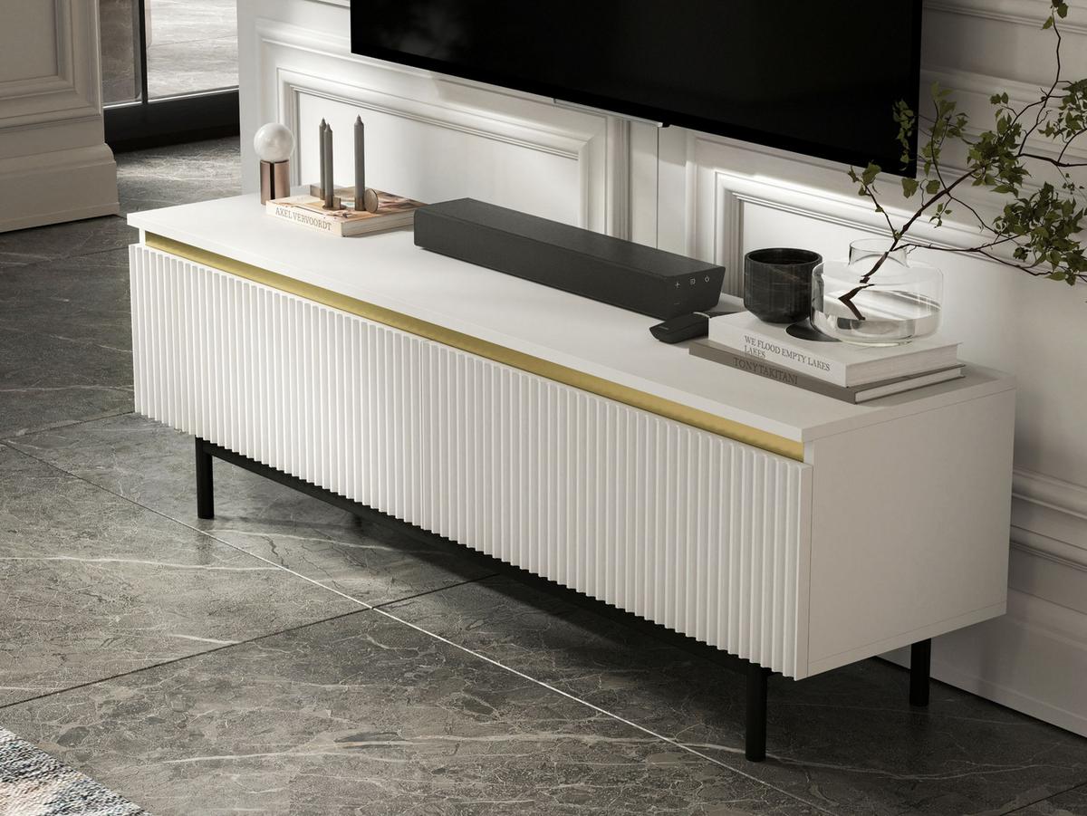 TV-SCHRANK Selene Weiß Matt mit Metallrahmen 140 cm - Schwarz/Weiß, Holzwerkstoff (140/44/35cm) - Meble Lindner