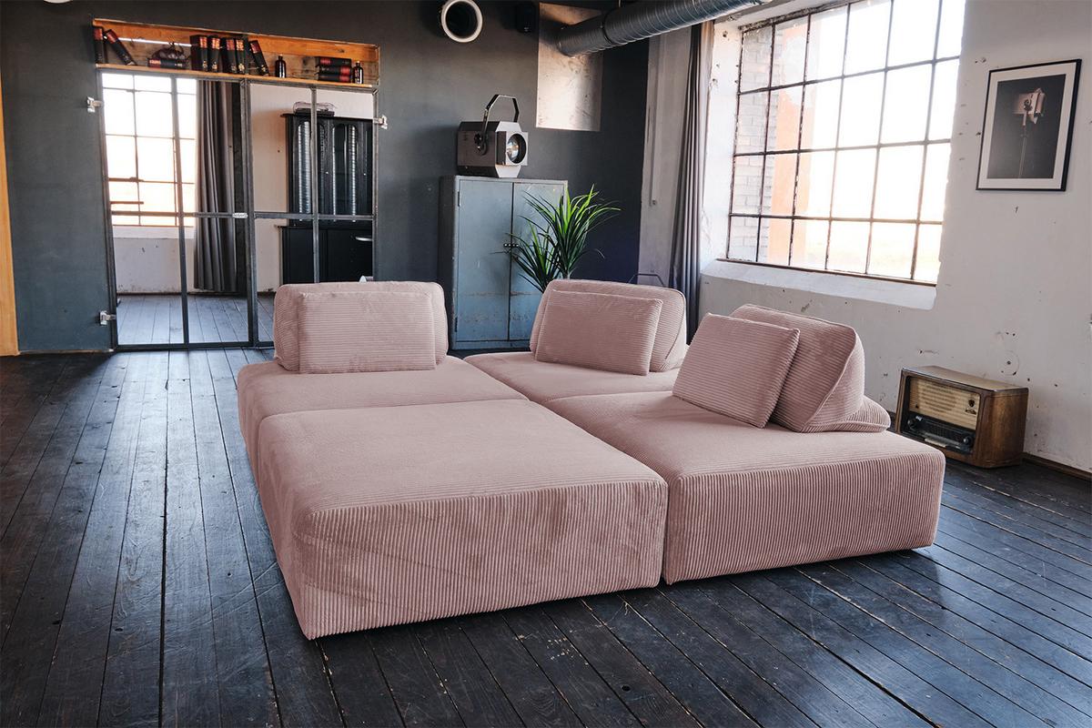 MODULSOFA WIOLO SOFT 4 MODULE 4 KISSEN Pink Cord - Schwarz/Rosa, Kunststoff/Textil (333/84/222cm) - KAWOLA