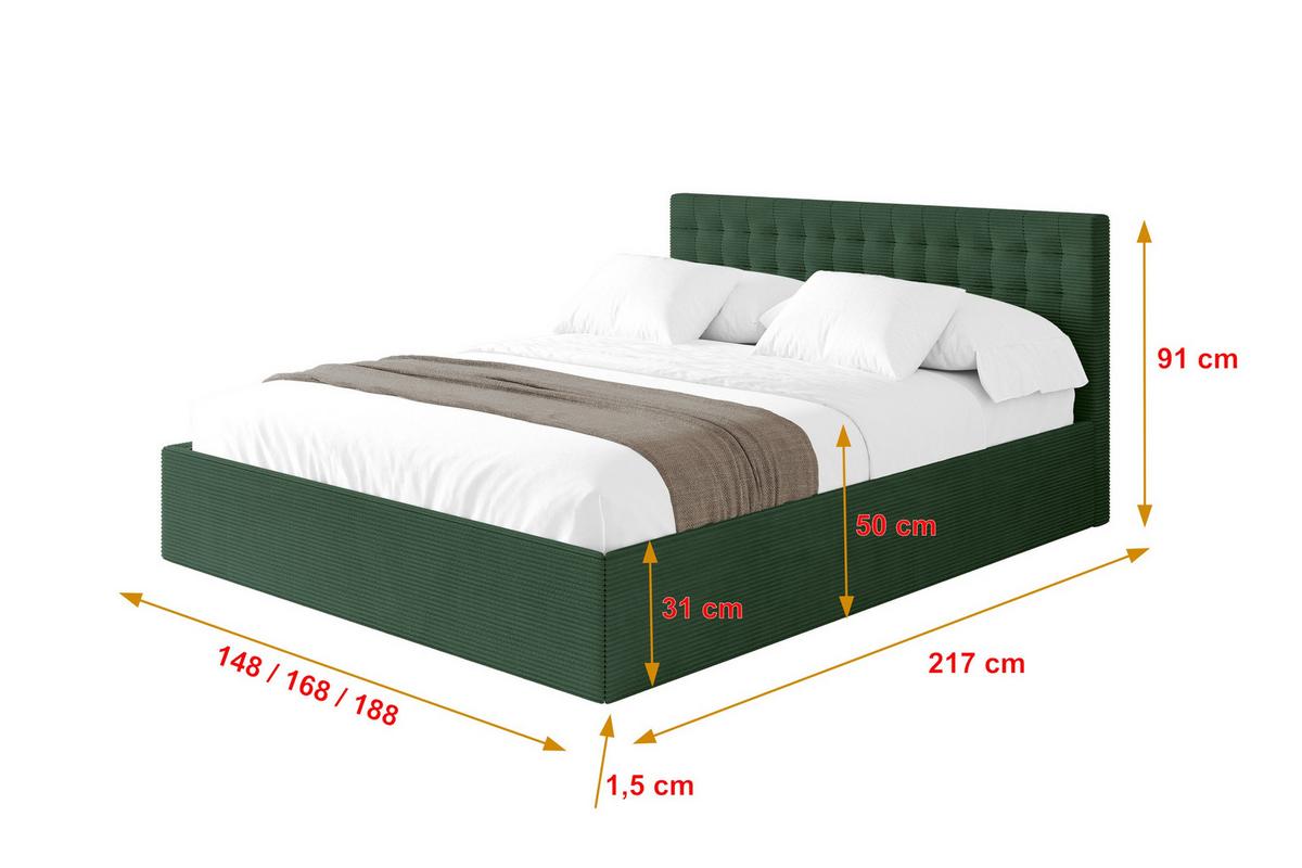POLSTERBETT mit Bettkasten und Lattenrost, Boxbett ohne Matratze - PARI 180x200 Grün - Olivgrün, Holzwerkstoff/Textil (180/200cm) - ALTDECOR