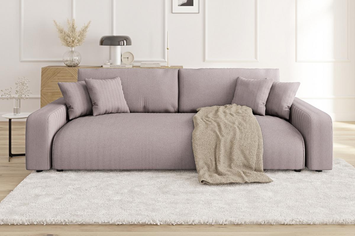 BIGSOFA Emma Puderrosa Cord - Pink/Schwarz, Holz/Kunststoff (234/78/122cm) - S-Style Möbel