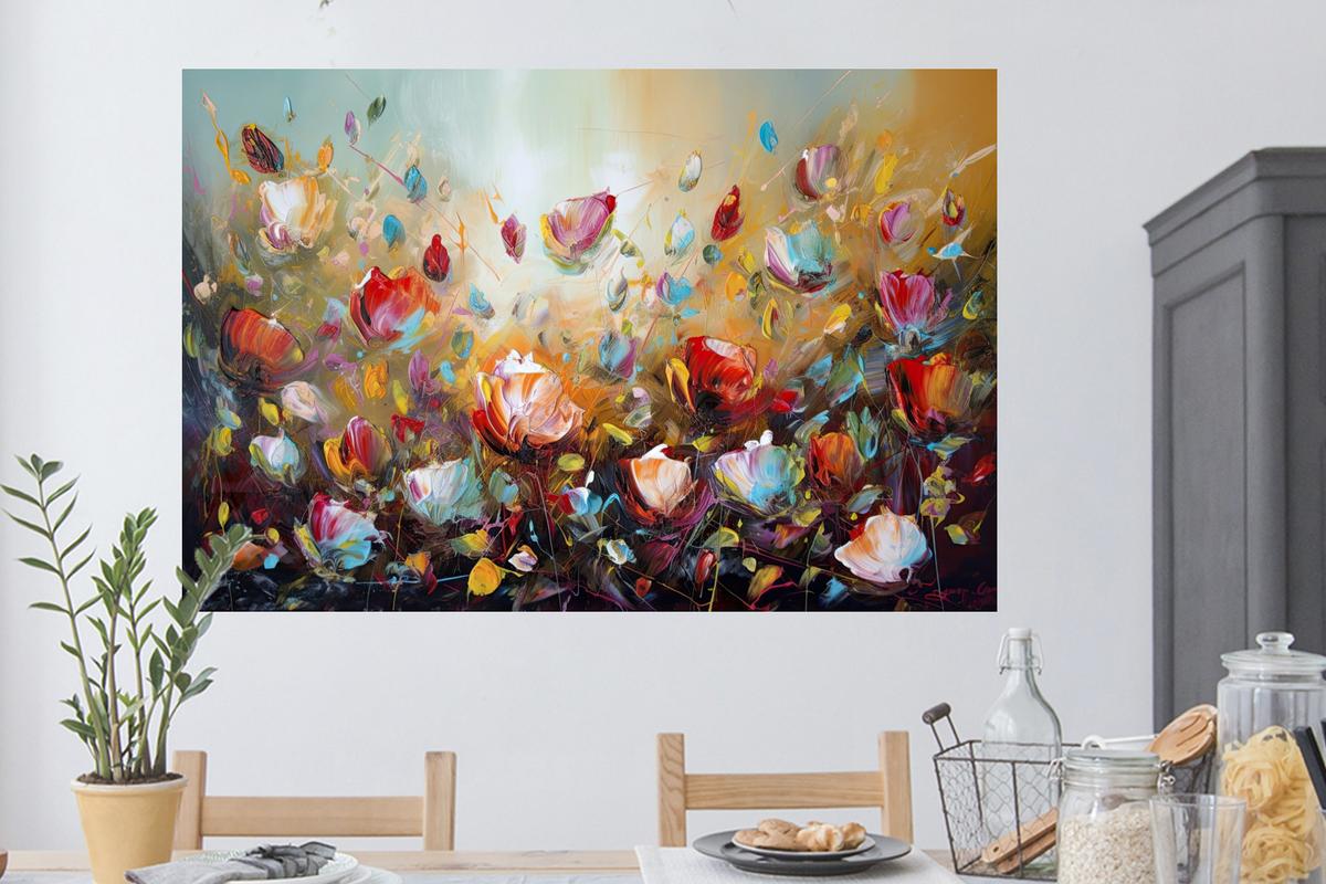 WANDTATTOO Blumen - Kunst - Natur - Ölgemälde Wandsticker 120x80 cm - Multicolor, Kunststoff (120/80/0.1cm) - MuchoWow