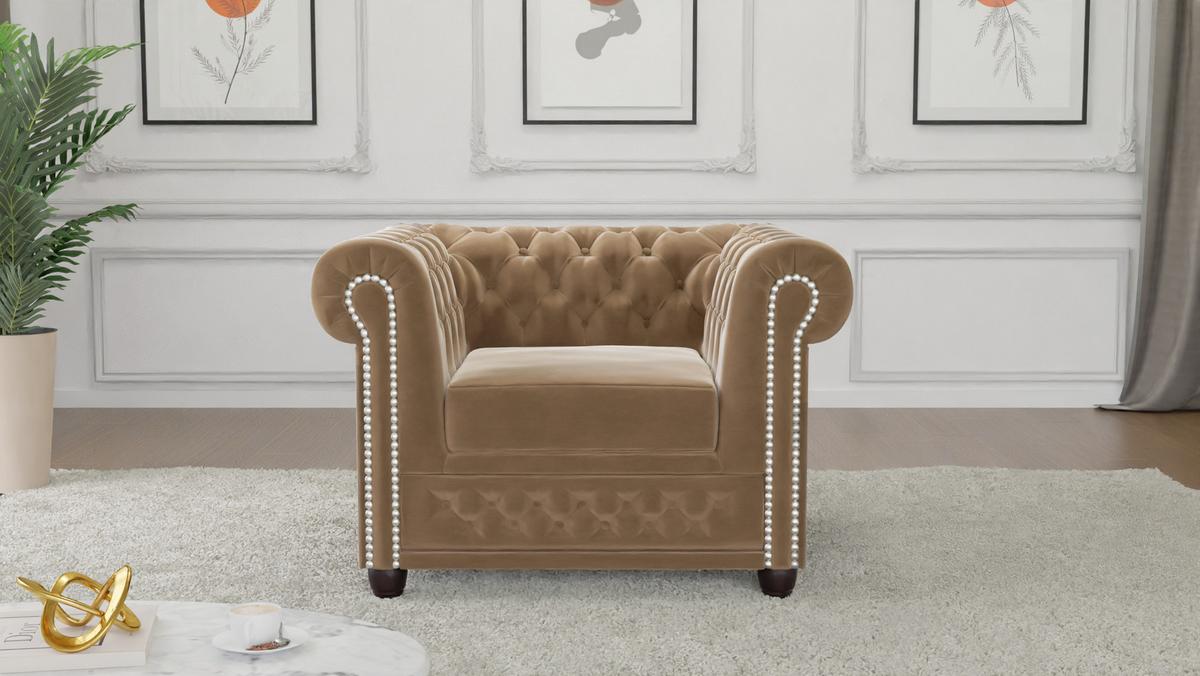 CHESTERFIELD-SESSEL Nyx Beige Samt - Beige/Braun, Holz/Textil (94/72/86cm) - S-Style Möbel