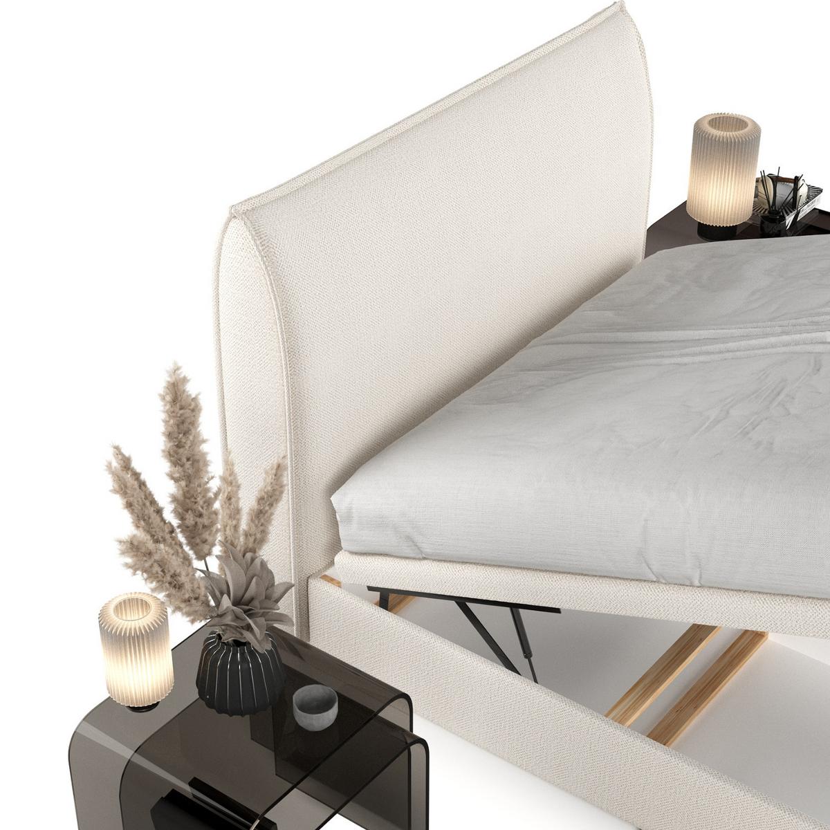 POLSTERBETT Tuvalu mit Stauraum 160/200 cm Creme im Alta Stoff - Creme/Schwarz, Holz/Holzwerkstoff (160/200cm) - AltaBeds